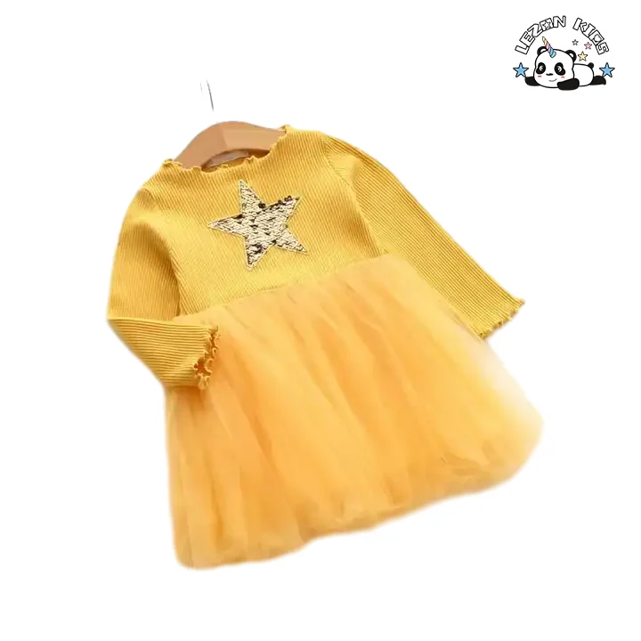 LEZONKIDS - Wholesale Long Sleeves Ribbed Flower Girls' Dresses Toddler Birthday Tutu Dress Little Princess Dress